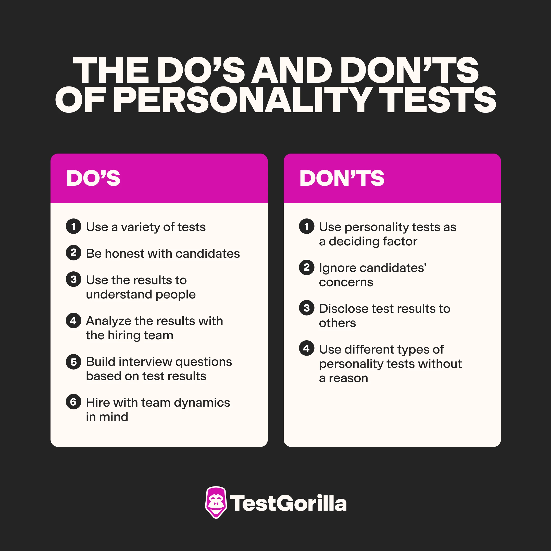 The do’s and don’ts of personality tests graphic