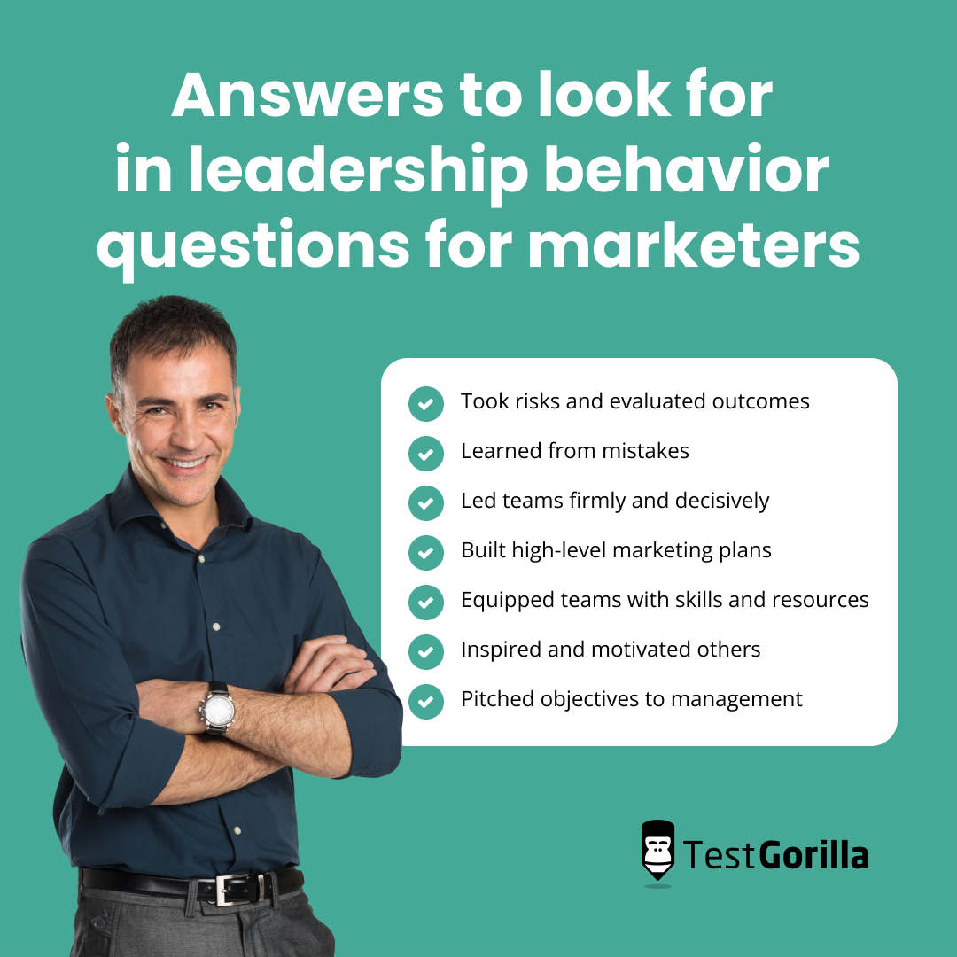 answers to look for in leadership behavior questions for marketers graphic