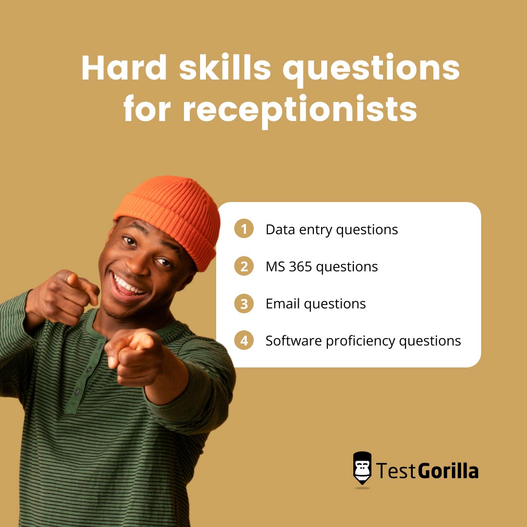 Hard skills questions for receptionists graphic