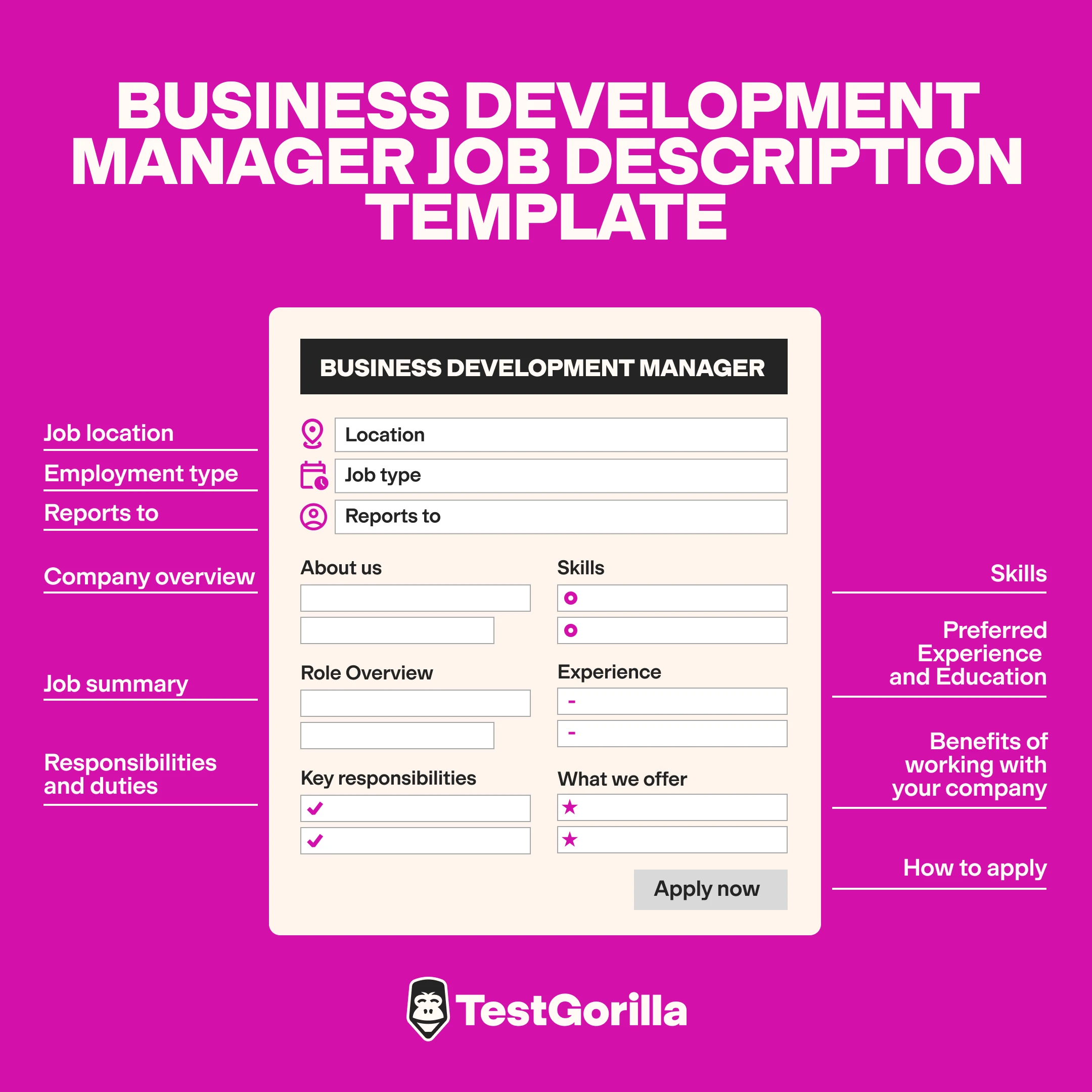 Business development manager job description template graphic