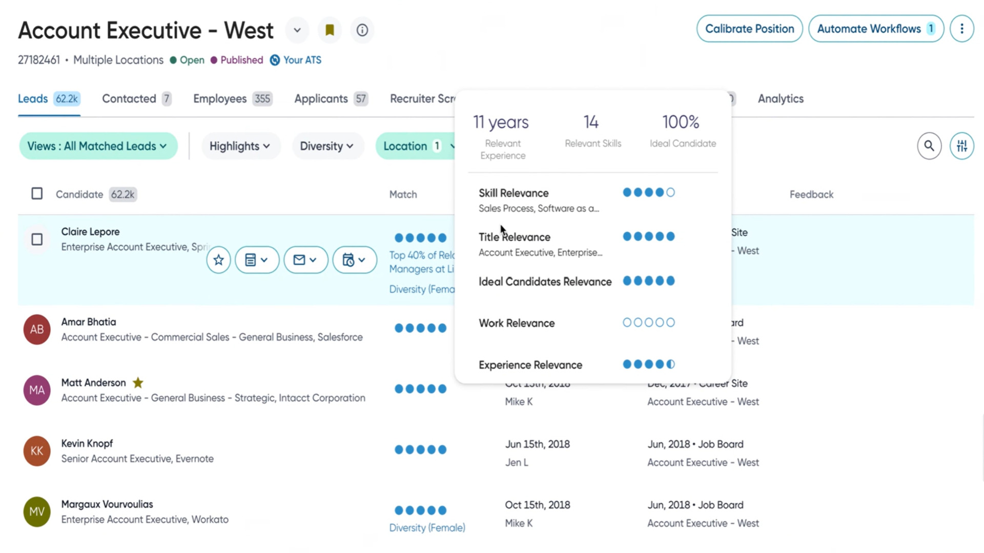 Eightfold AI scores matches on a 1–5 scale and assigns sub-scores based on their skills, past job titles, and work experience.
