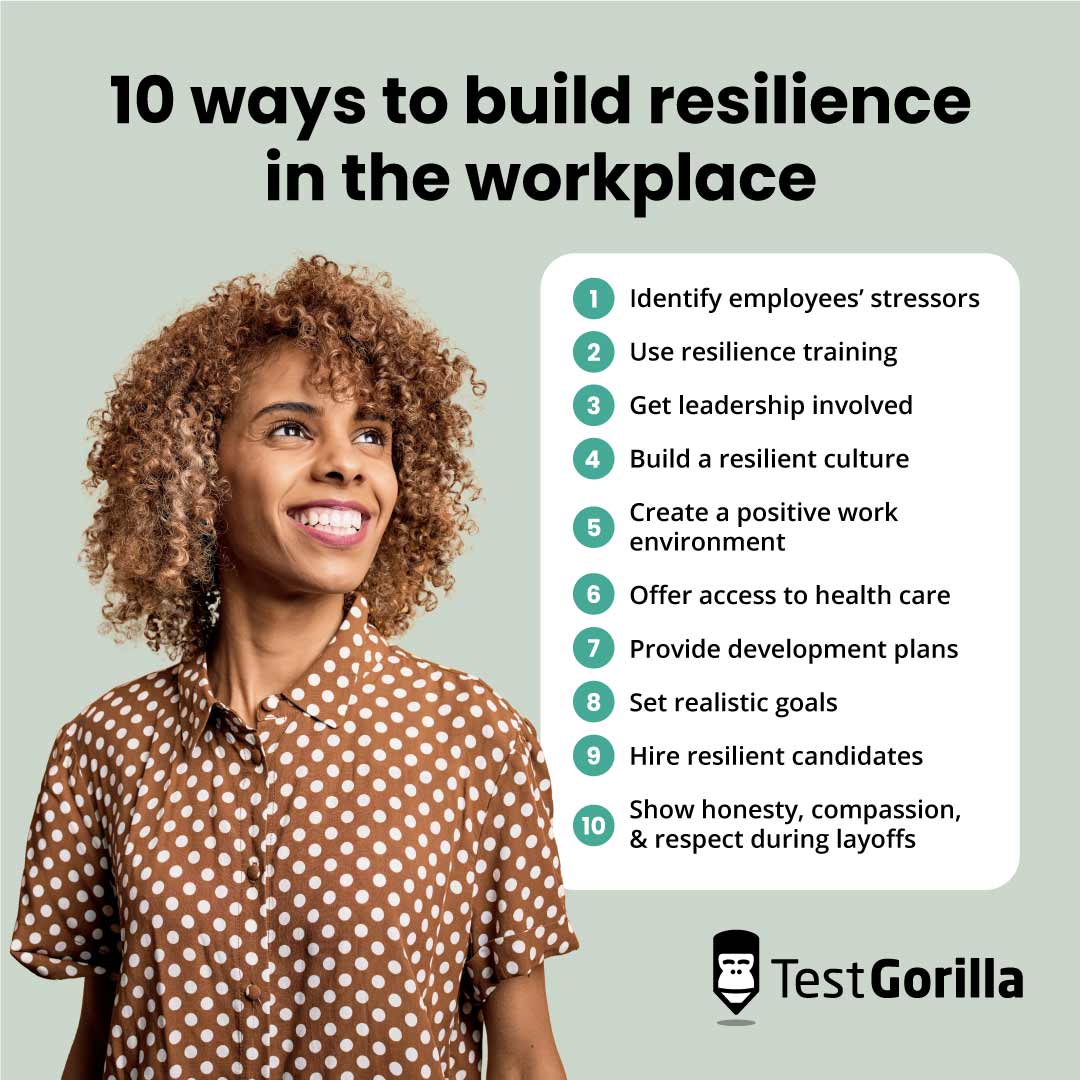 10 ways to build resilience in the workplace graphic