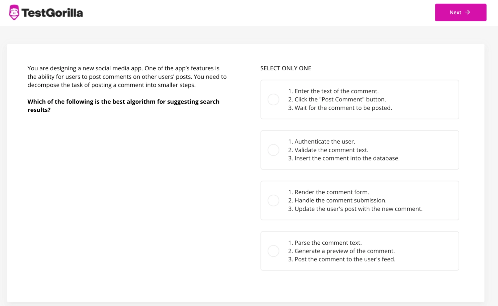 An example question from TestGorilla's Computational Thinking test
