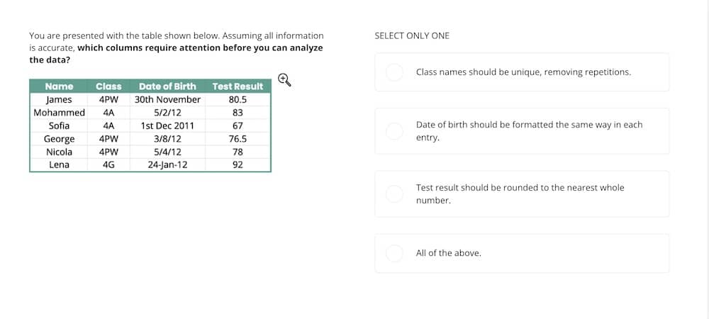 working with data test example