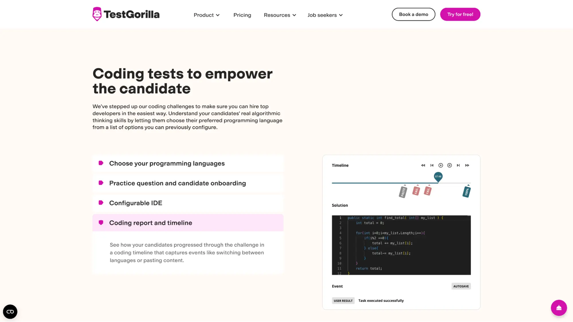 Coding test TestGorilla screenshot