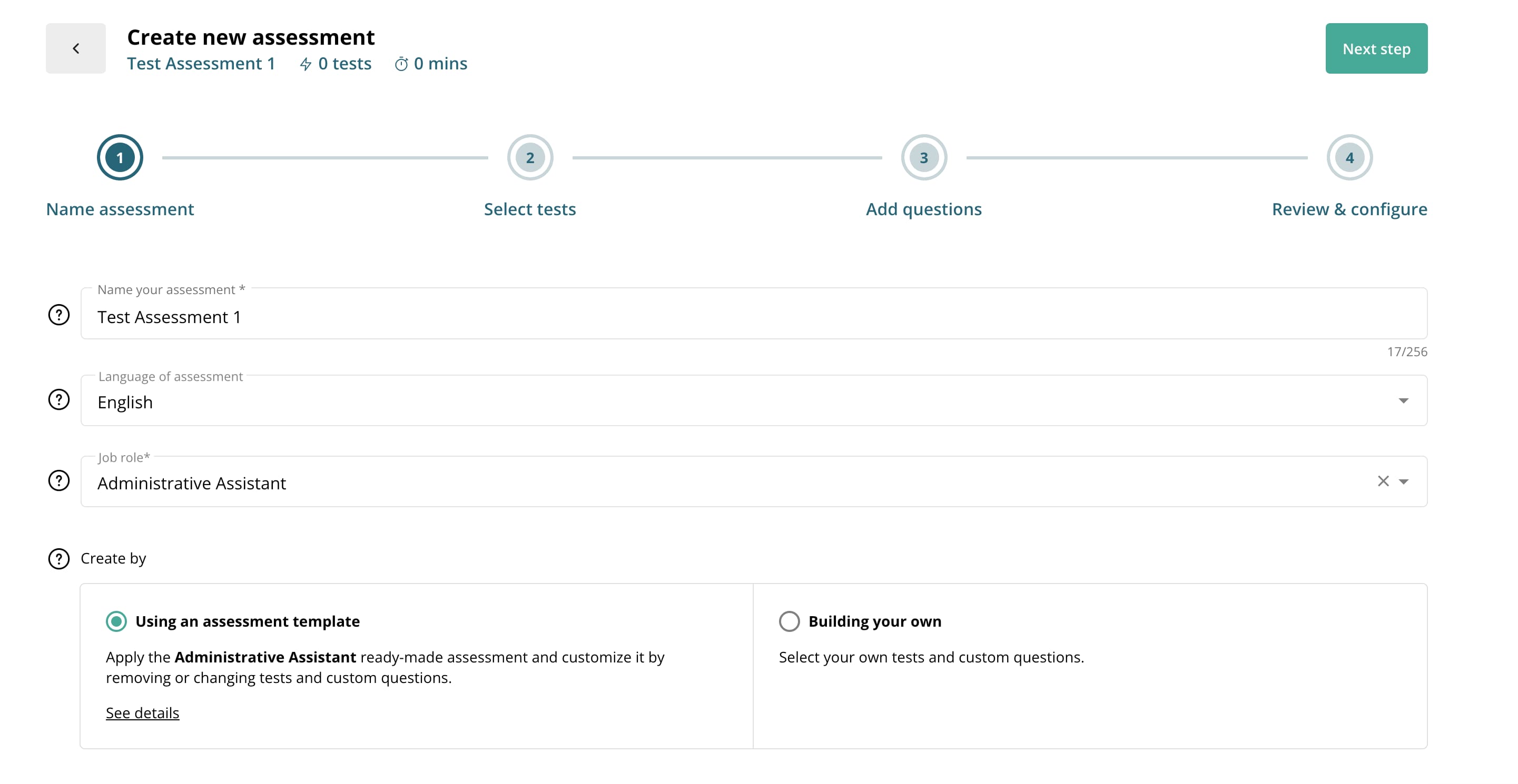 creating an assessment in TestGorilla