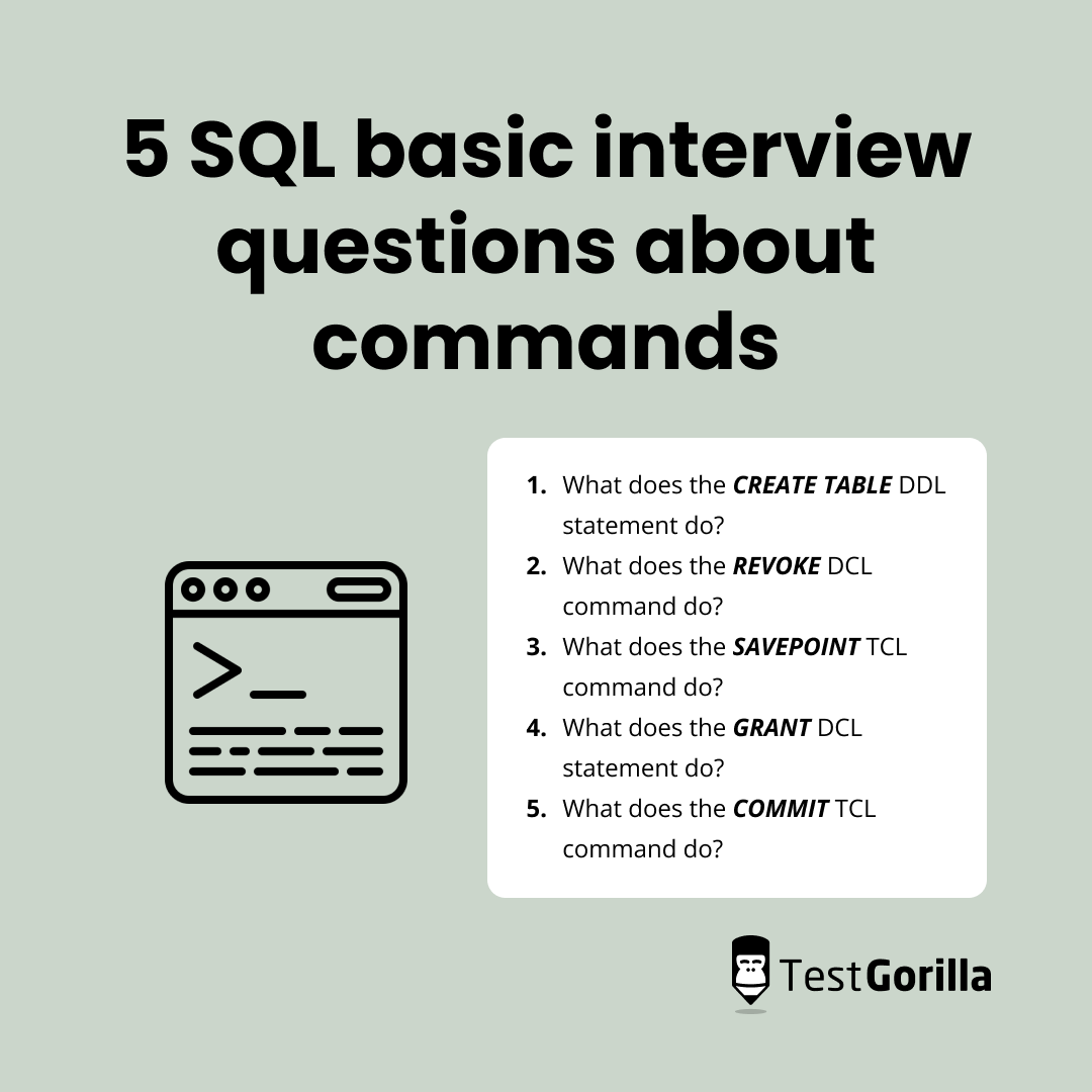 5 sql basic interview questions about commands Explanation