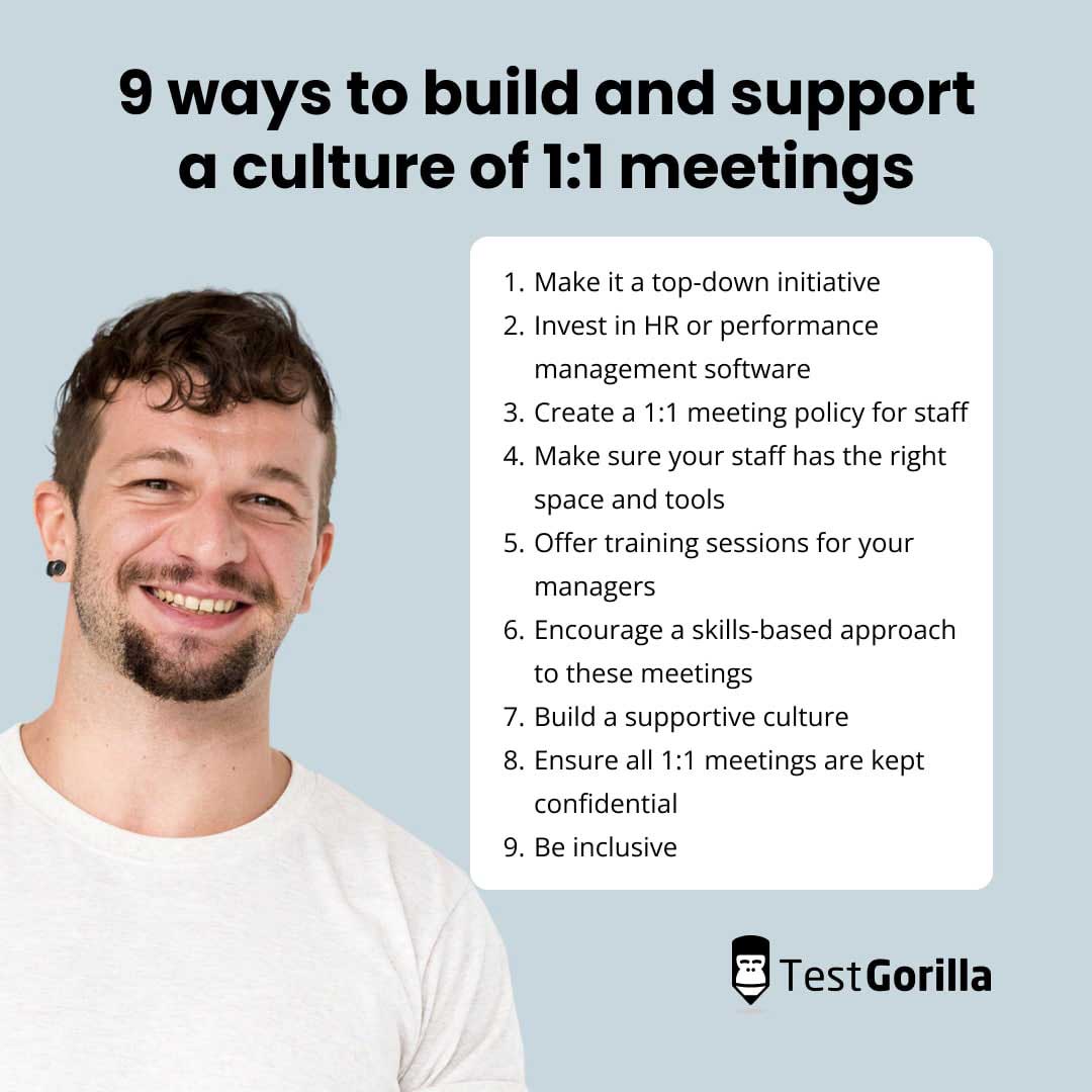 Image showing the list of 9 ways to build and support a culture of 1-on-1 meetings