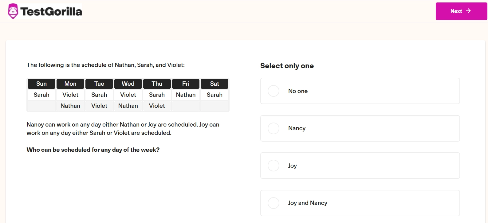 An example question from TestGorilla-s Problem Solving test