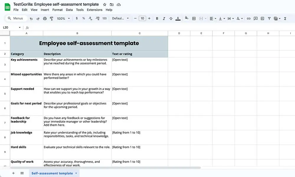 TG Employee self assessment template 