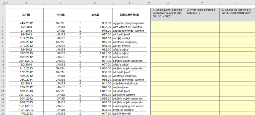 Excel proficiency test