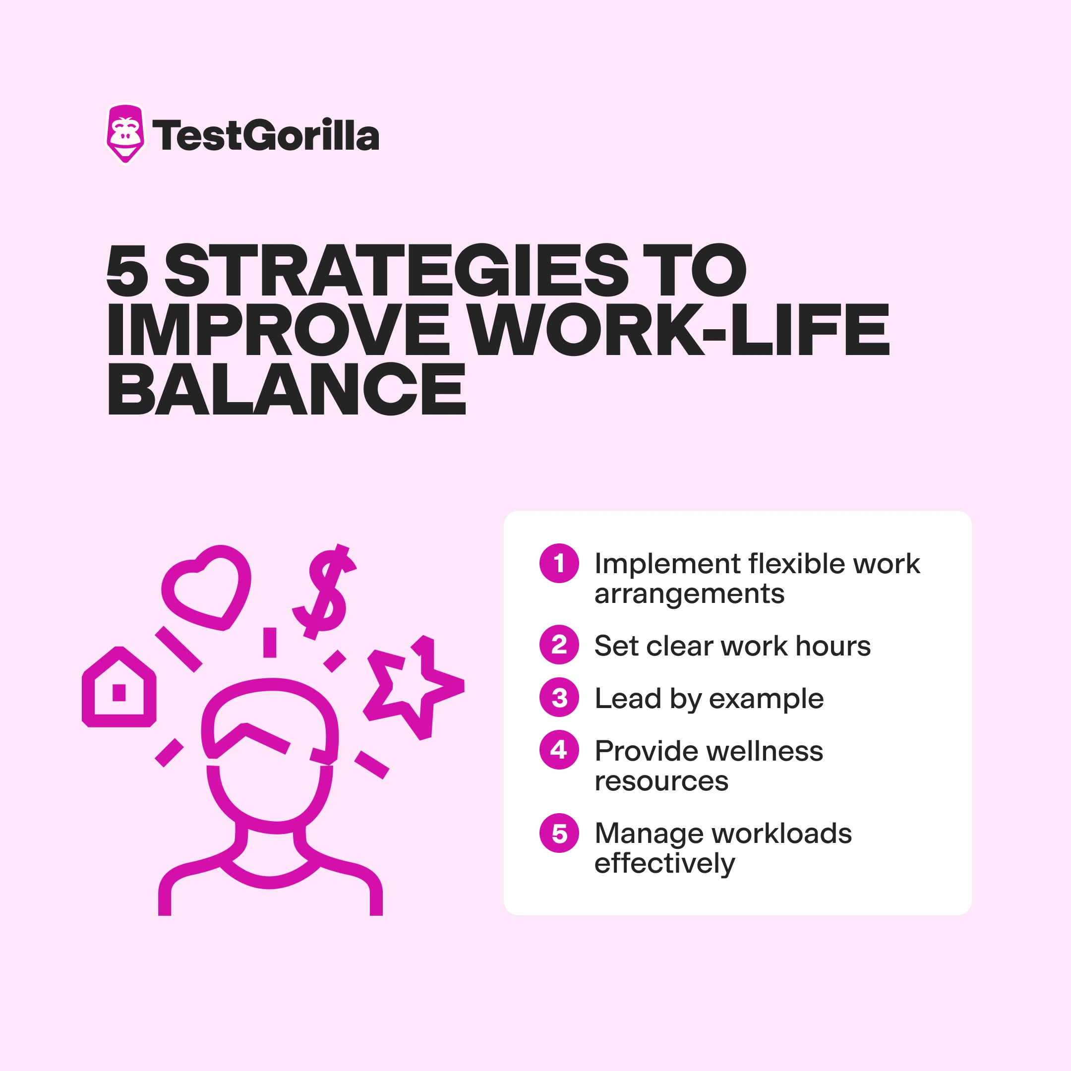 5 strategies to improve work life balance graphic