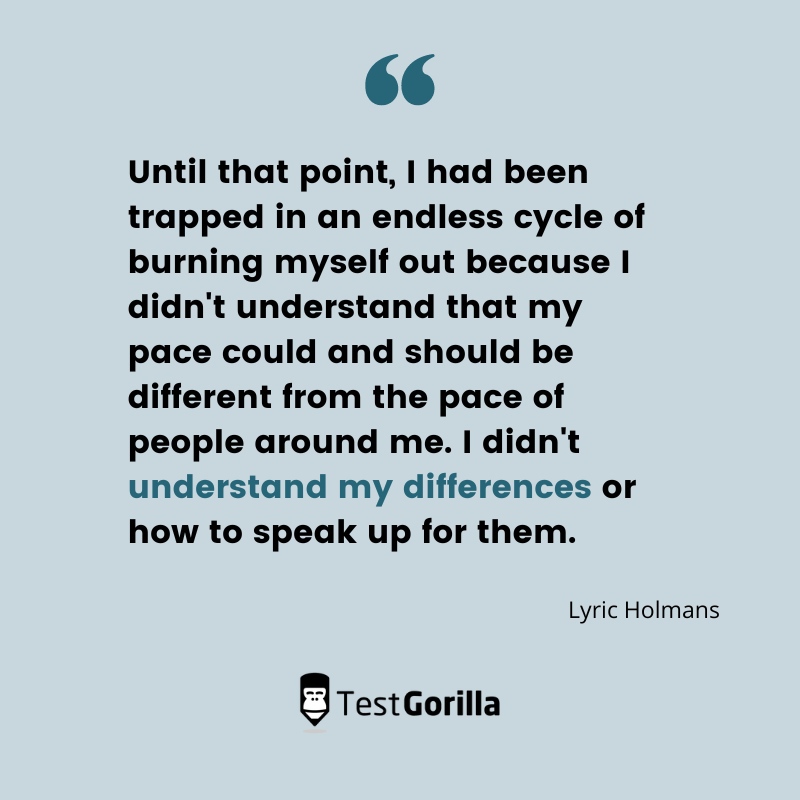 Lyric Holmans quote about learning to understand their differences and speak up for them