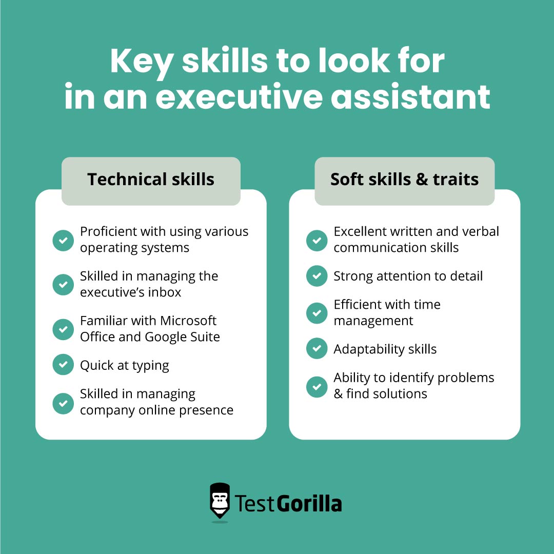 key skills to look for in an executive assistant graphic