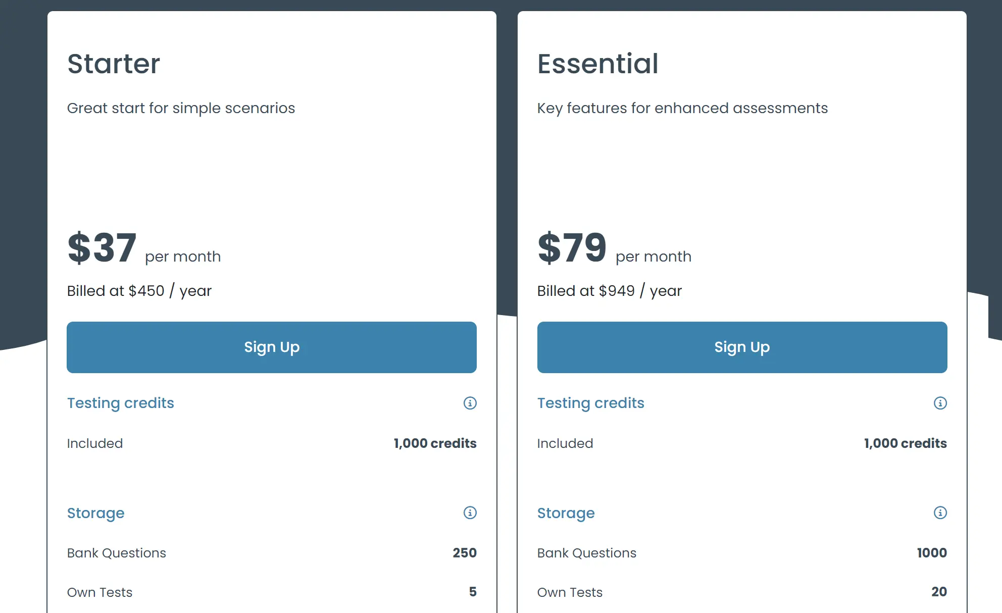 Testinvite pricing page screenshot