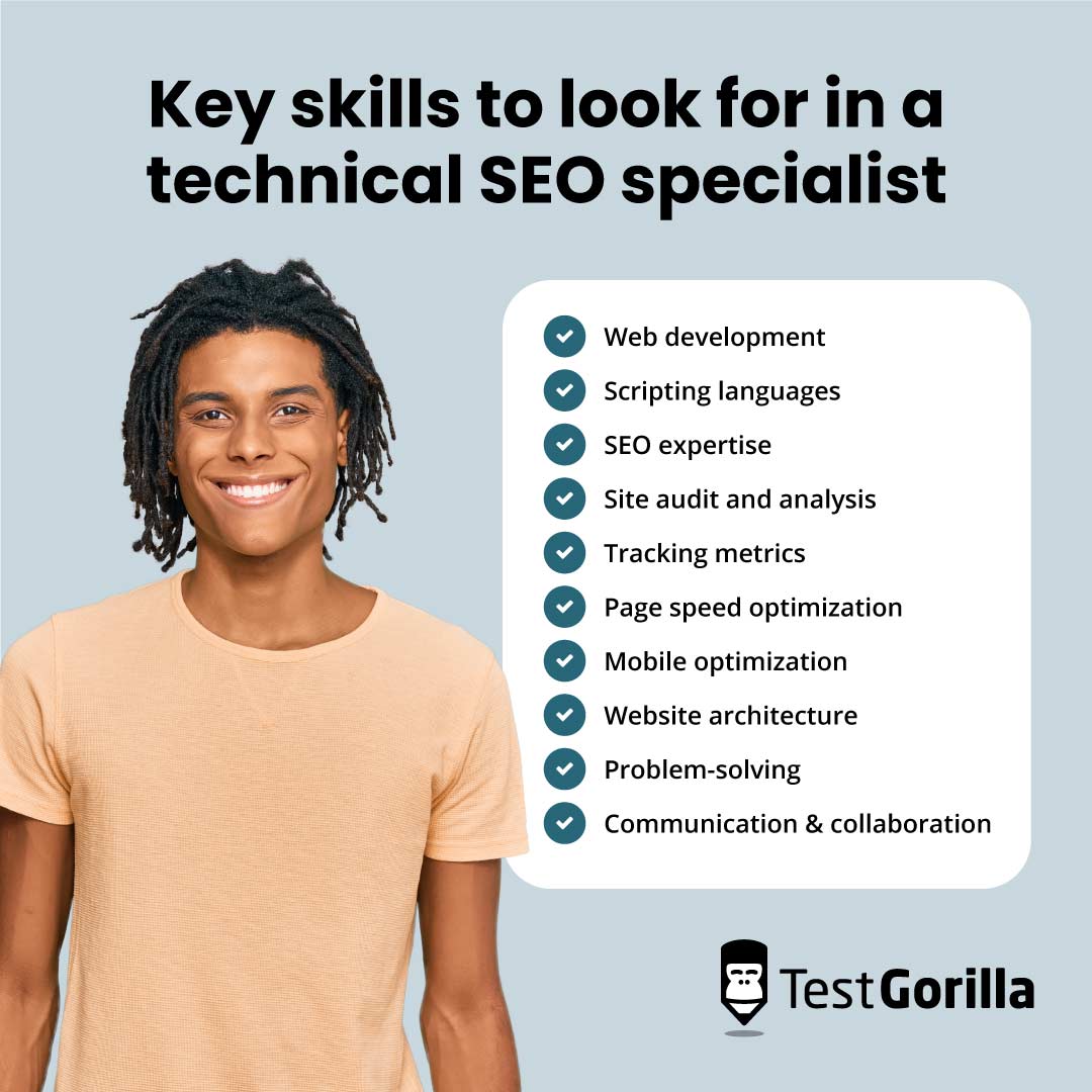 Key skills to look for in a technical SEO specialist graphic