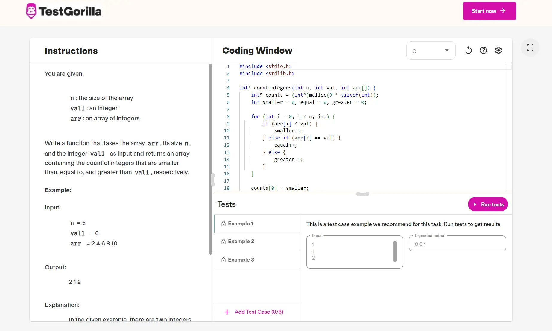 An example question from the TestGorilla Coding: Entry-level algorithms test