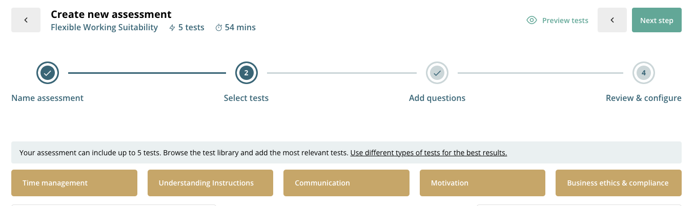 new assessment screenshot