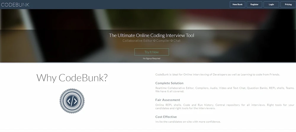 Codebunk website homepage