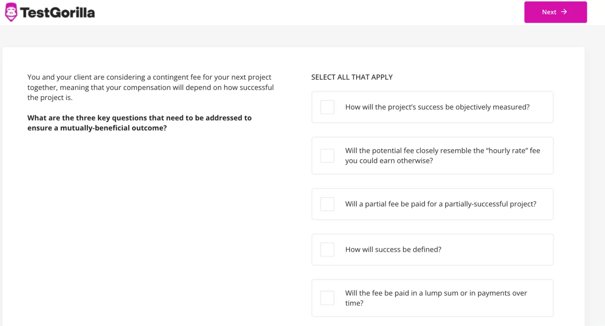 An example question from TestGorilla-s Project Management test