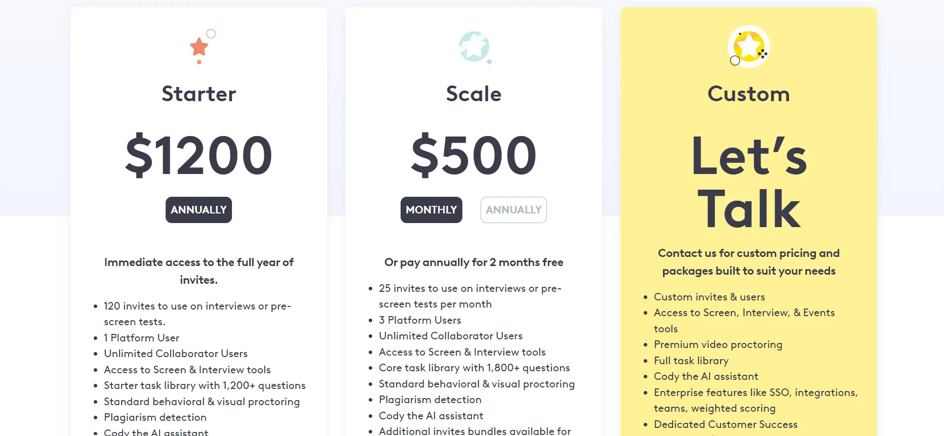 A screenshot of Codility’s pricing page