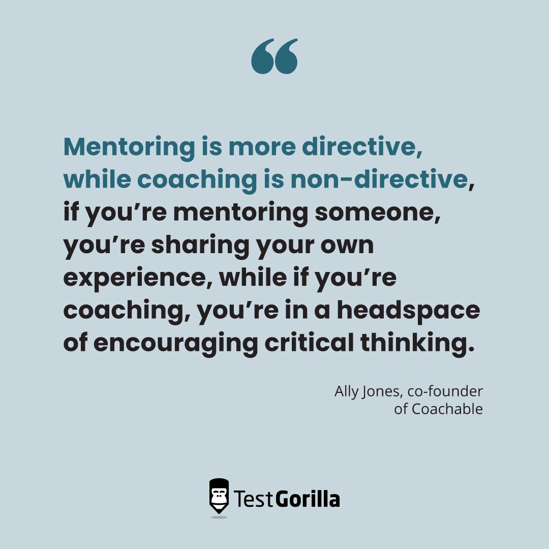 Ally Jones quote about the difference between mentoring and coaching