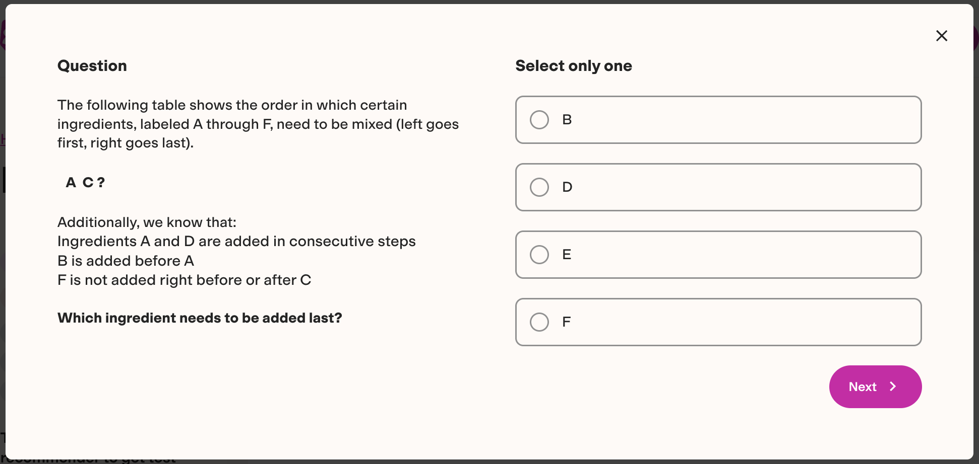 An example question from TestGorilla's Problem Solving test