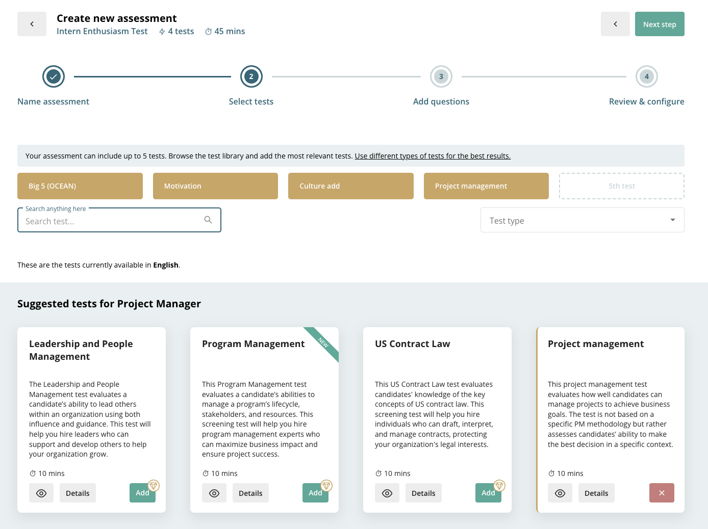 example of a custom assessment