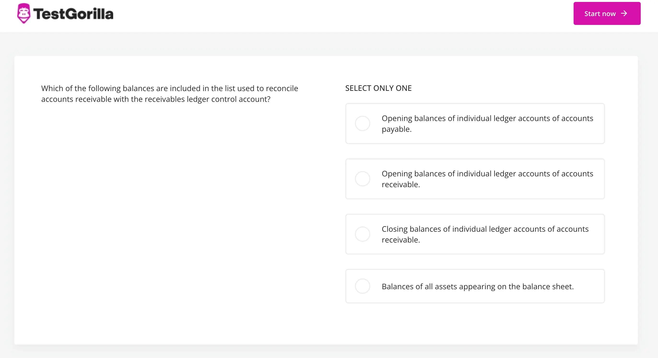 preview of Accounts Receivable test question in TestGorilla