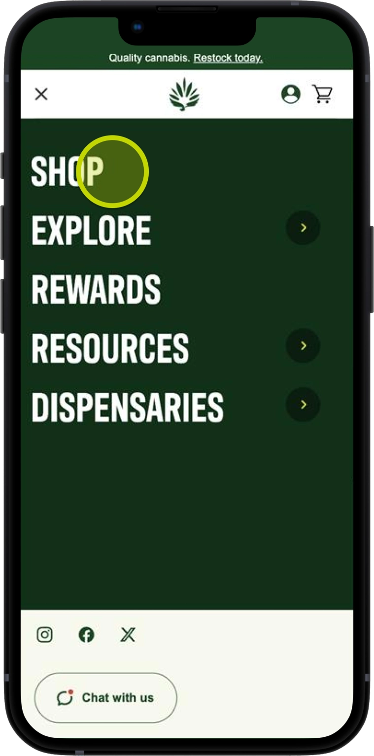 Tapping SHOP takes you directly to your dispensary’s complete product list