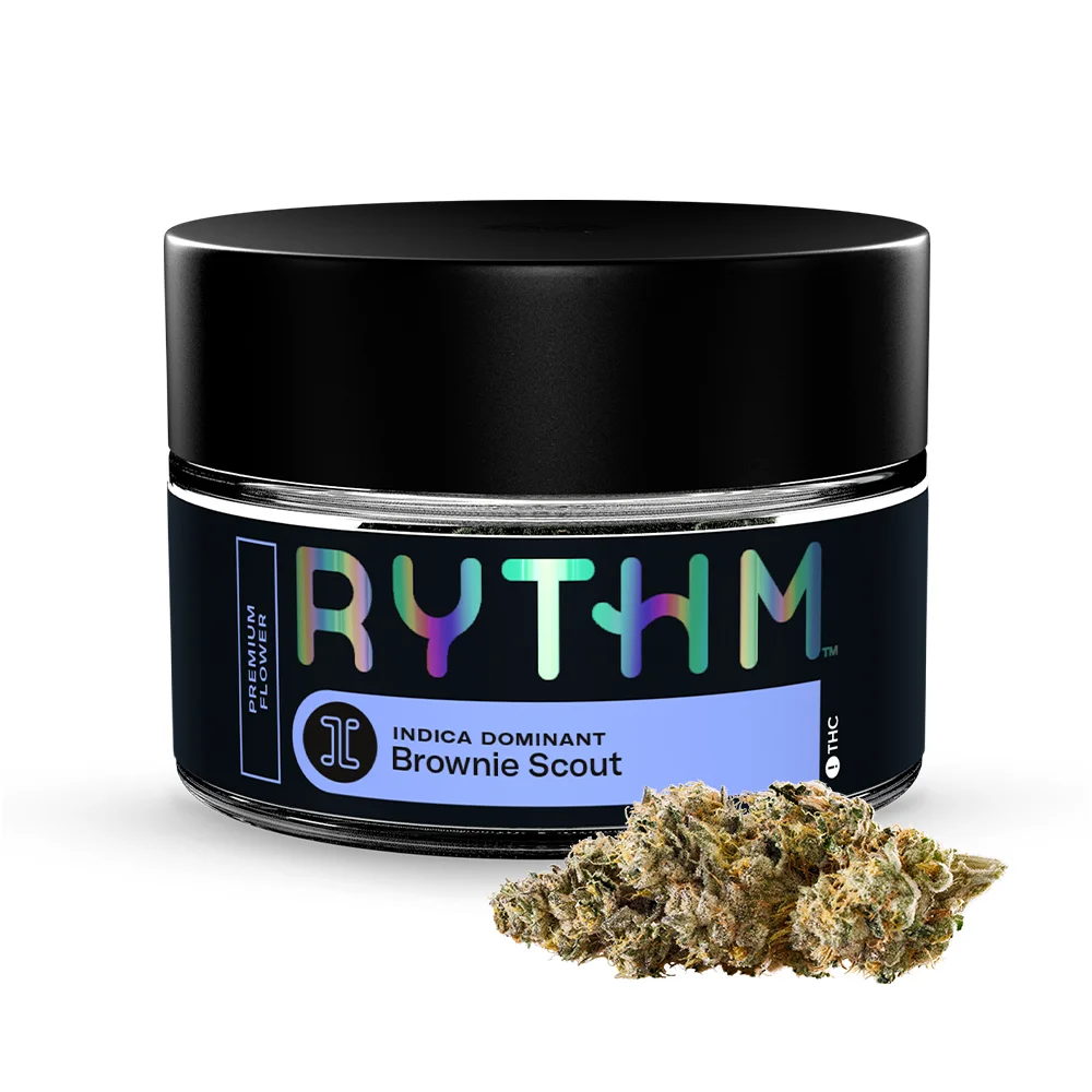RYTHM-Flower-INDICA-BrownieScout-Jar-3-5g-Img1