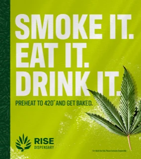 Smoke-It.-Eat-It.-Drink-It. slogan with Cannabis flower shown in picture