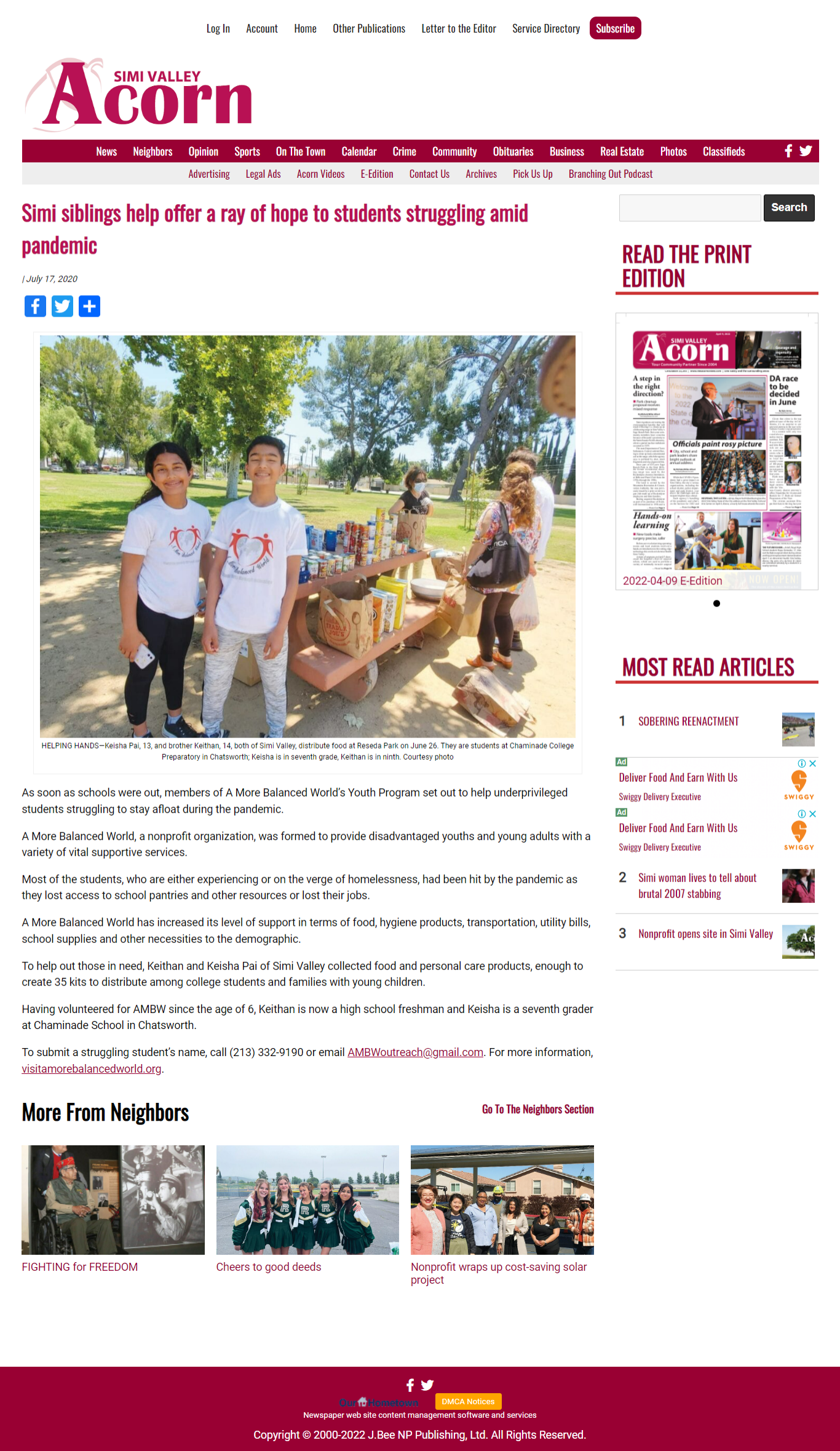 Simi siblings help offer a ray of hope to students struggling amid pandamic