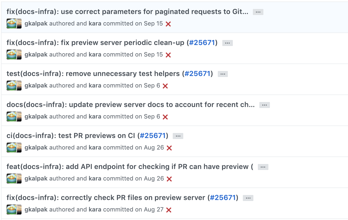 Screenshot of commit messages from AngularJS project