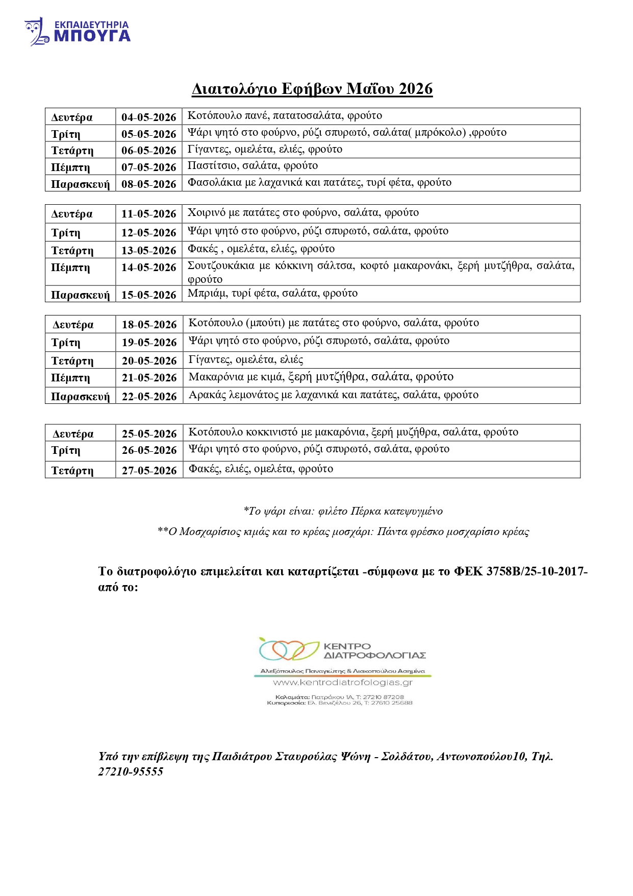 Diet Gymnasiou May 2026