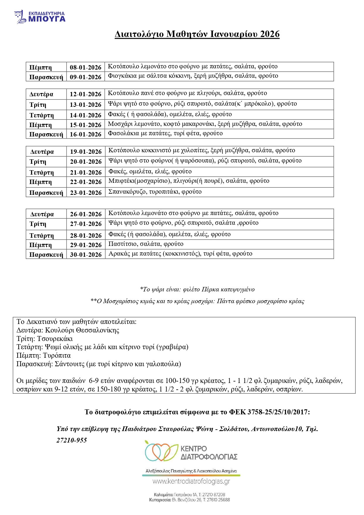 ΔΙΑΙΤΟΛΟΓΙΟ ΜΑΘΗΤΩΝ ΙΑΝΟΥΑΡΙΟΥ 2026