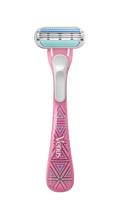 Rasoir rose à 3 lames avec une tête de rasoir ovale contenant une bande lubrifiante