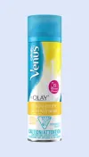 Récipient bleu et jaune de gel à raser Venus de Gillette Olay