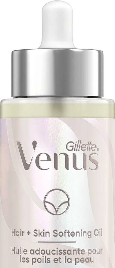 Huile adoucissante pour peau et poils pubiens de Gillette Venus, vu de face
