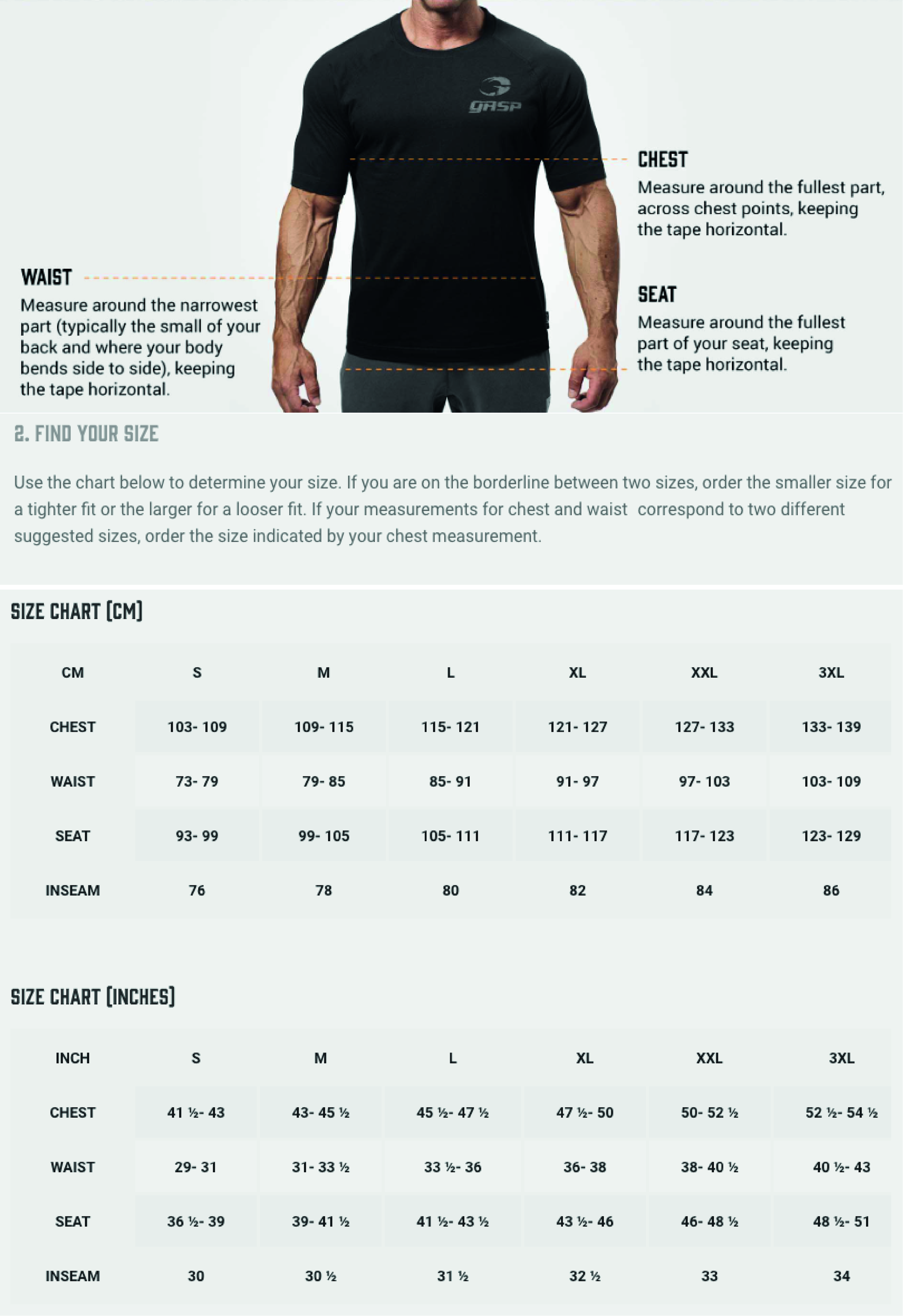 GASP Size guide