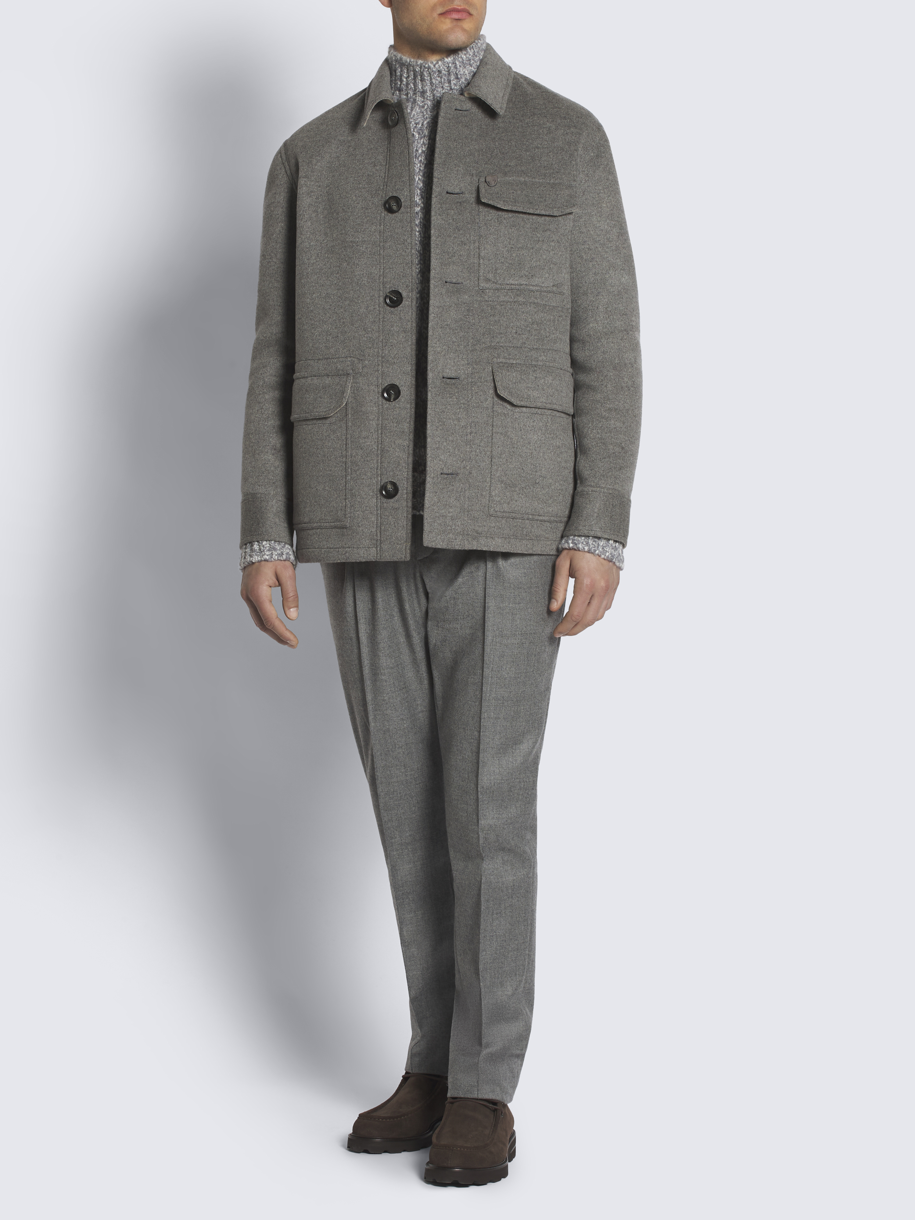 Grey cashmere double-splittable workwear jacket