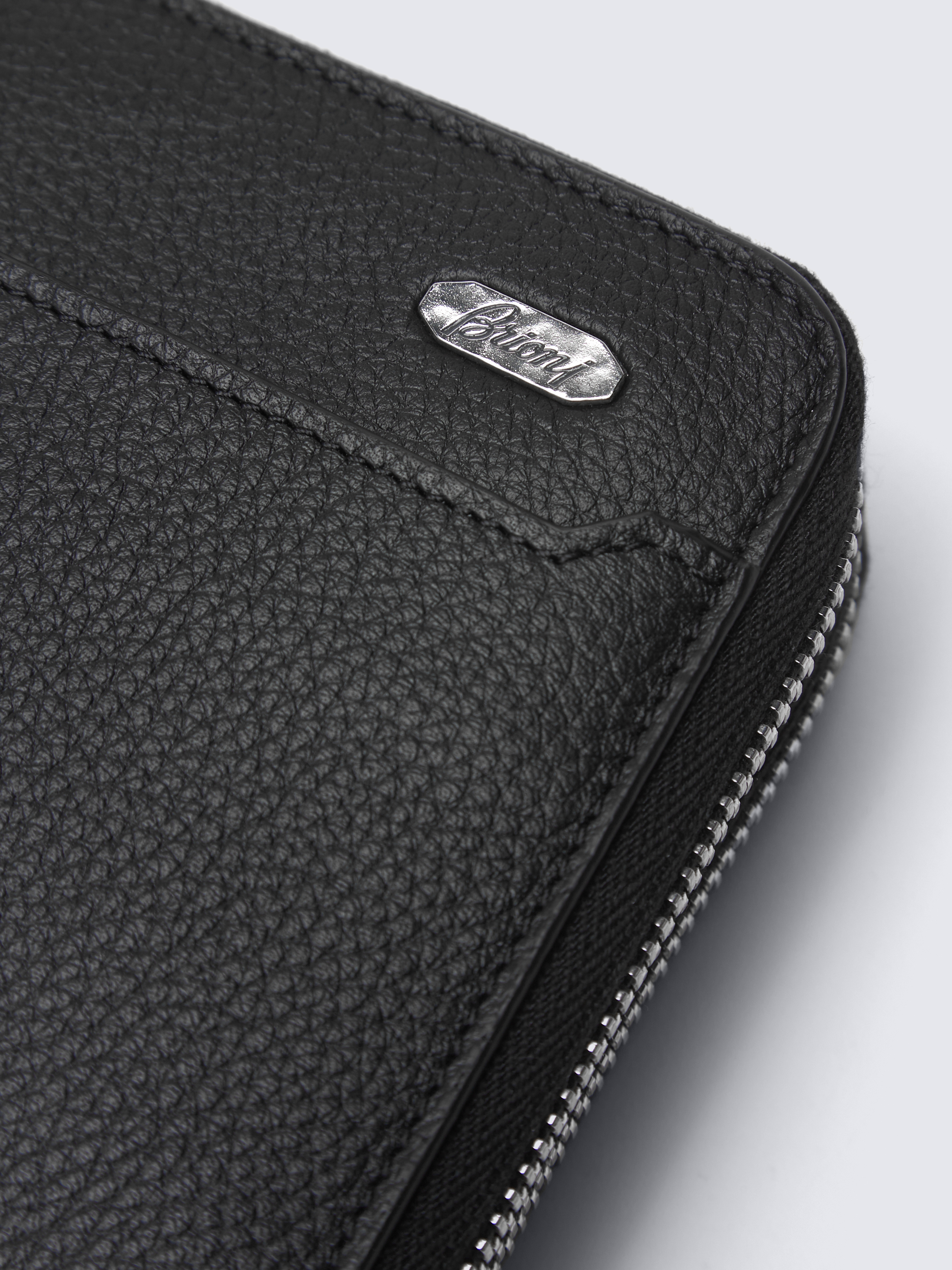 Black grained leather double zip wallet