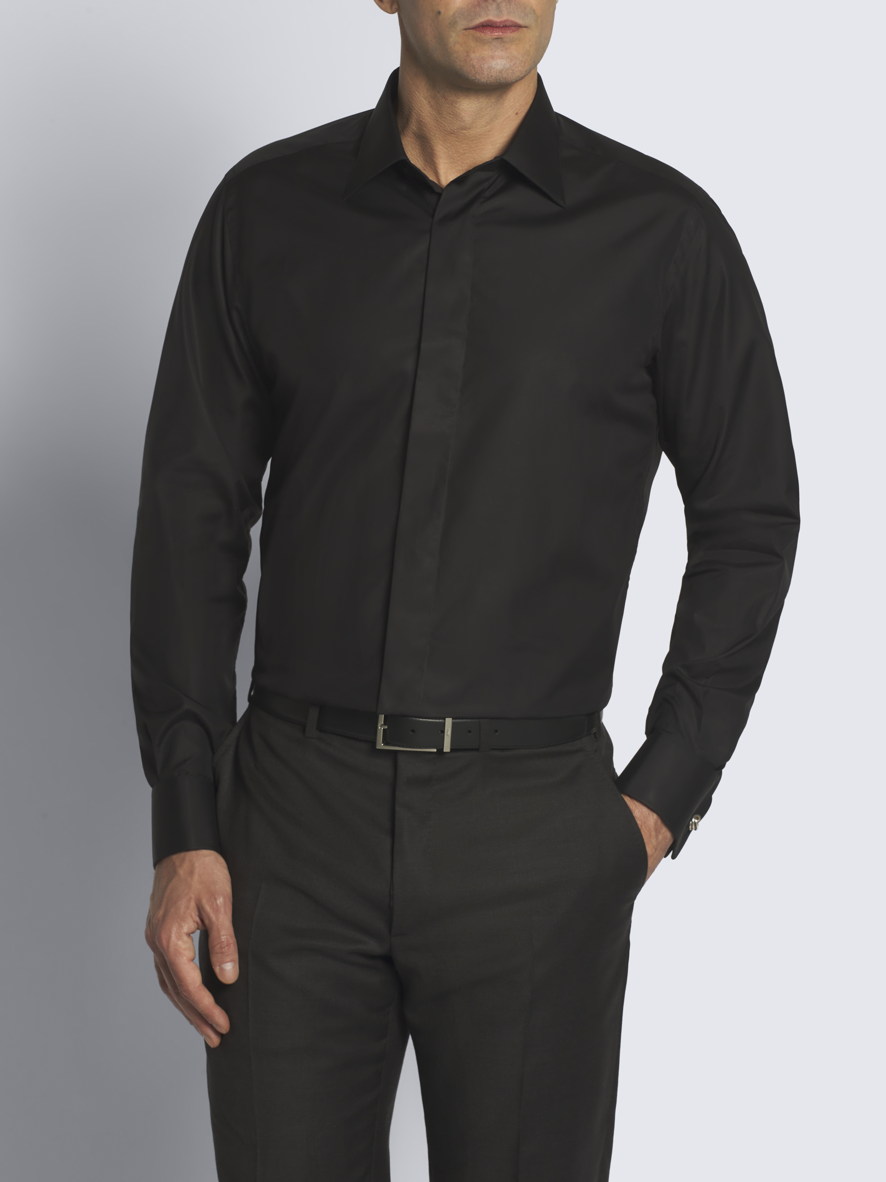 Essential black cotton French cuff evening shirt
