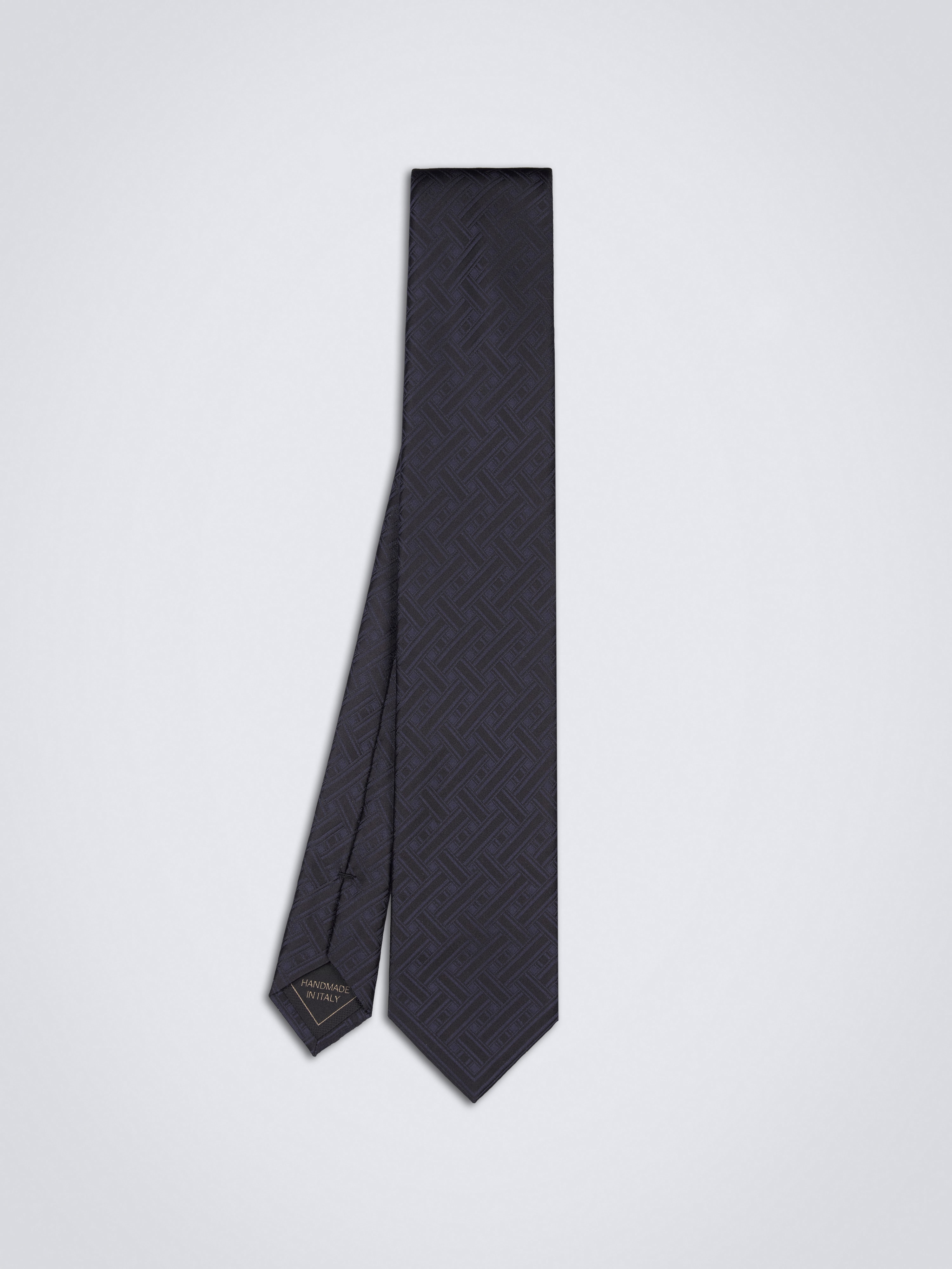 Midnight blue and black regimental motif silk tie set | Brioni® JP