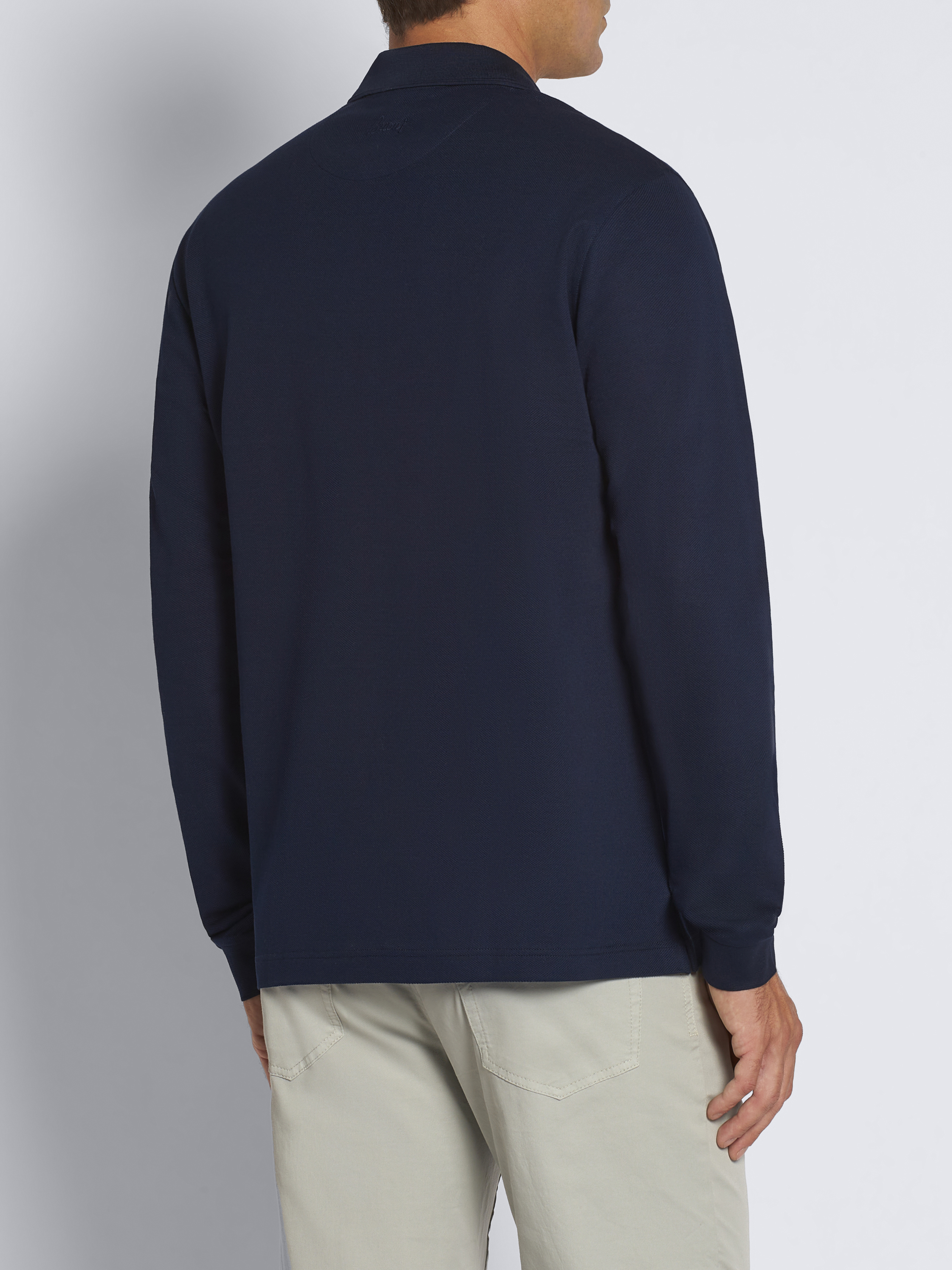Midnight blue cotton long-sleeved polo | Brioni® CA Official