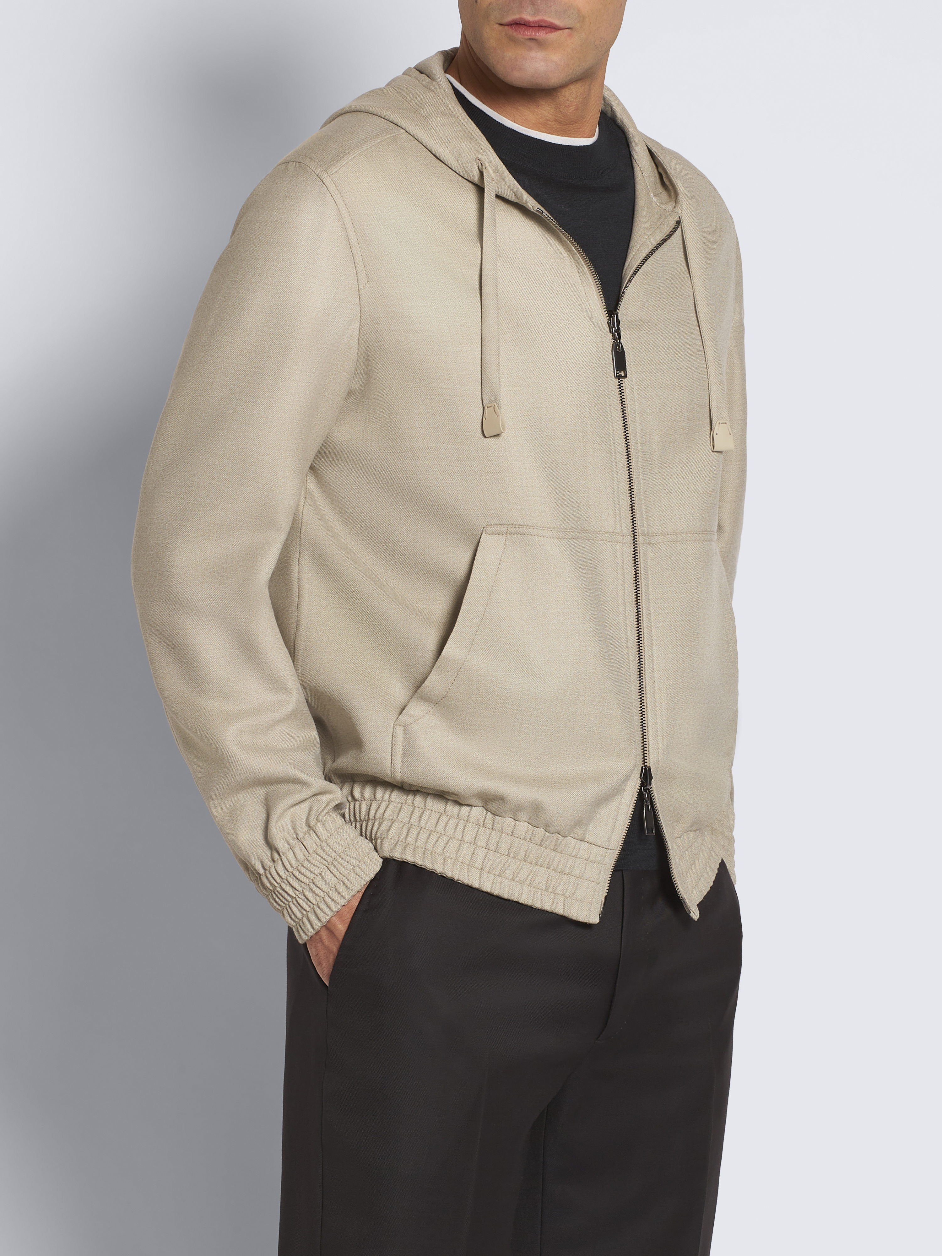 Beige virgin wool reversible hoodie blouson | Brioni® CA Official