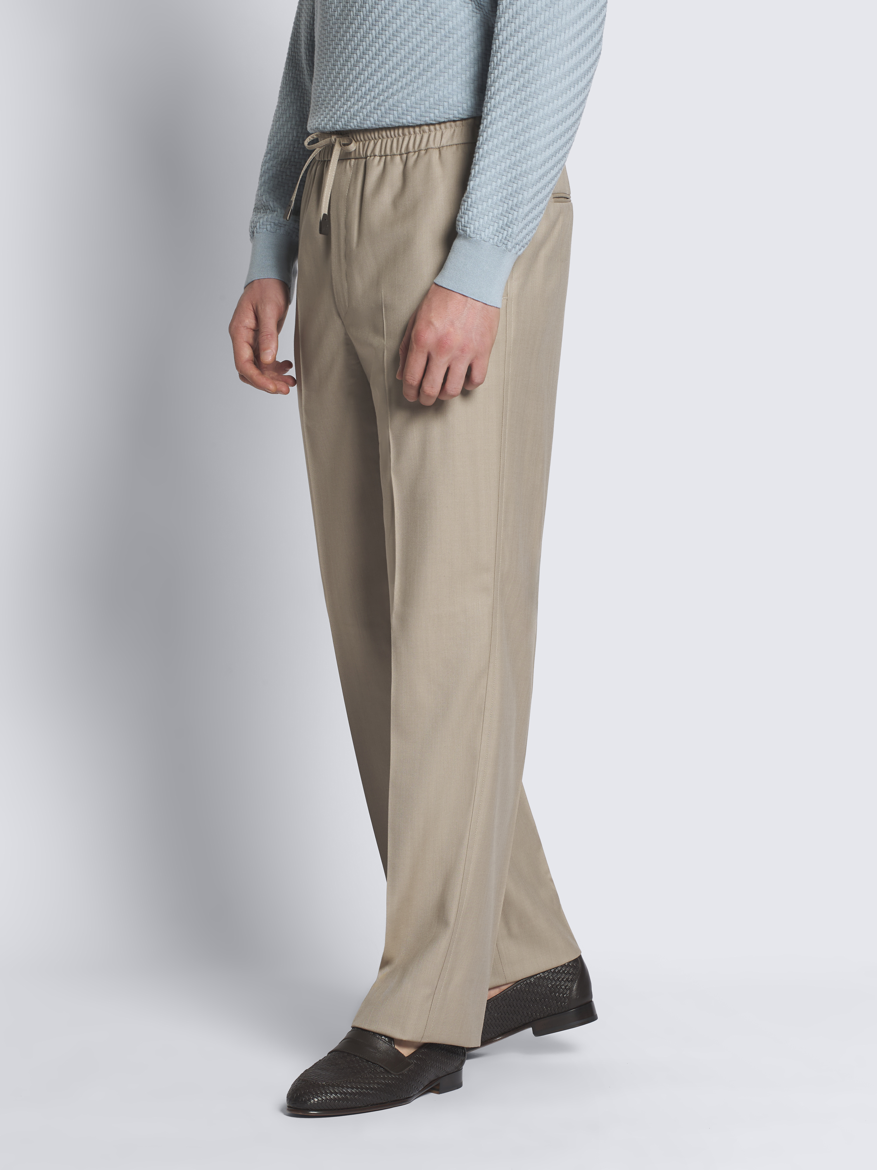 Pantalon Habillé Homme Façonnable - Taille 8 - Beige à Pin Stripes - Laine Et Soie - Italie