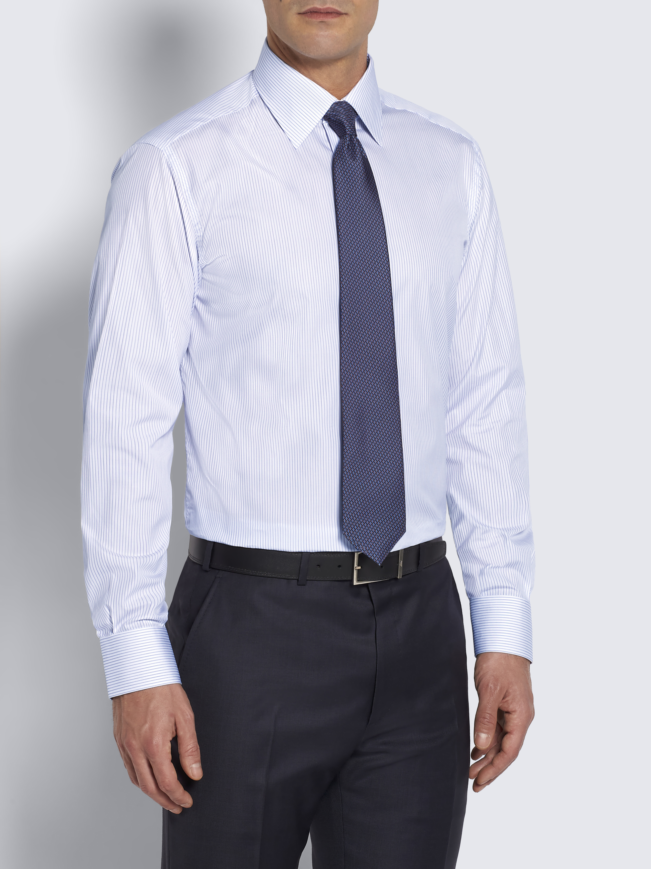 White and navy blue stripes Giza 45 cotton shirt | Brioni® PA 