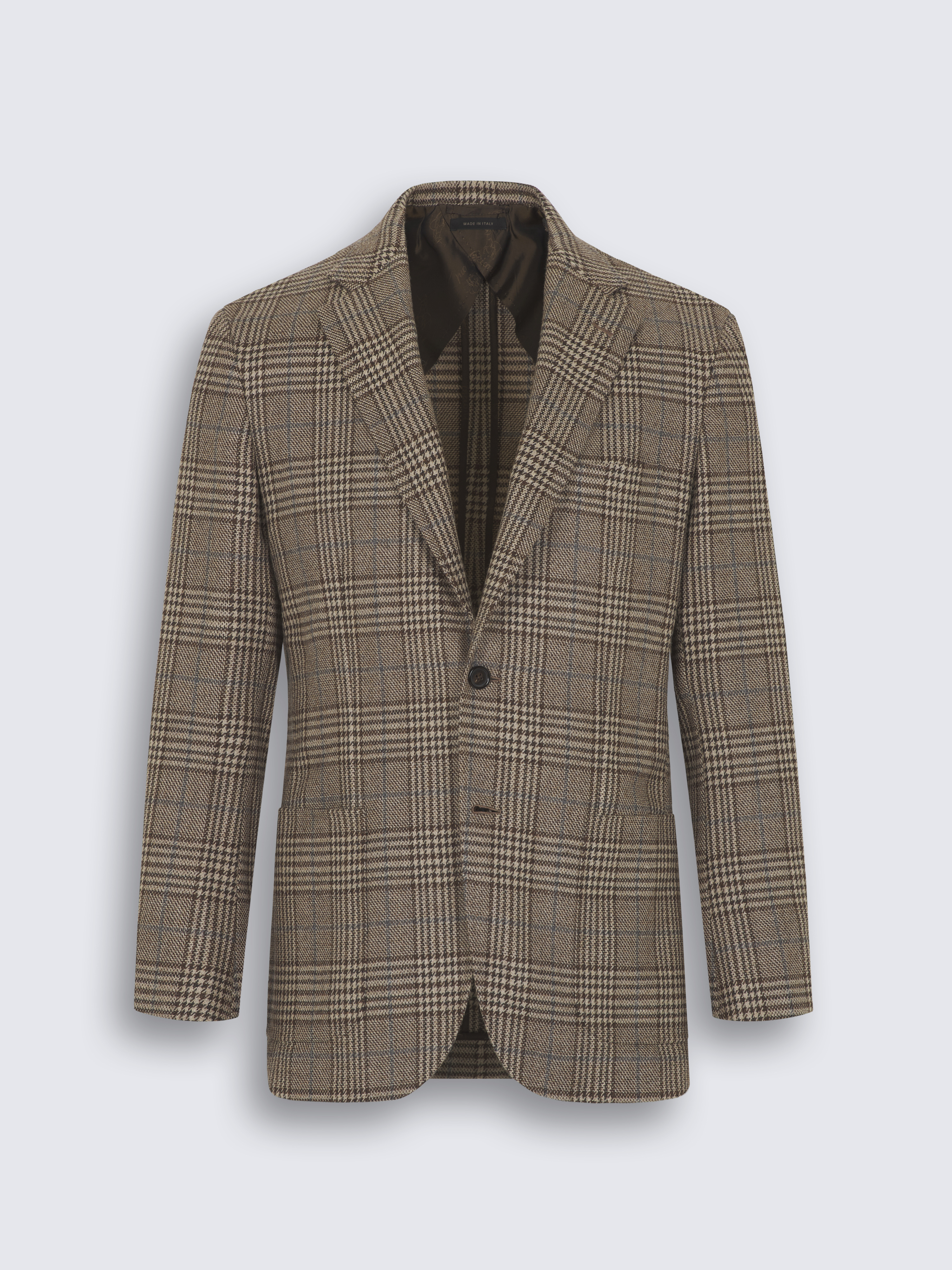 Brown glen plaid wool and silk Soffio jacket