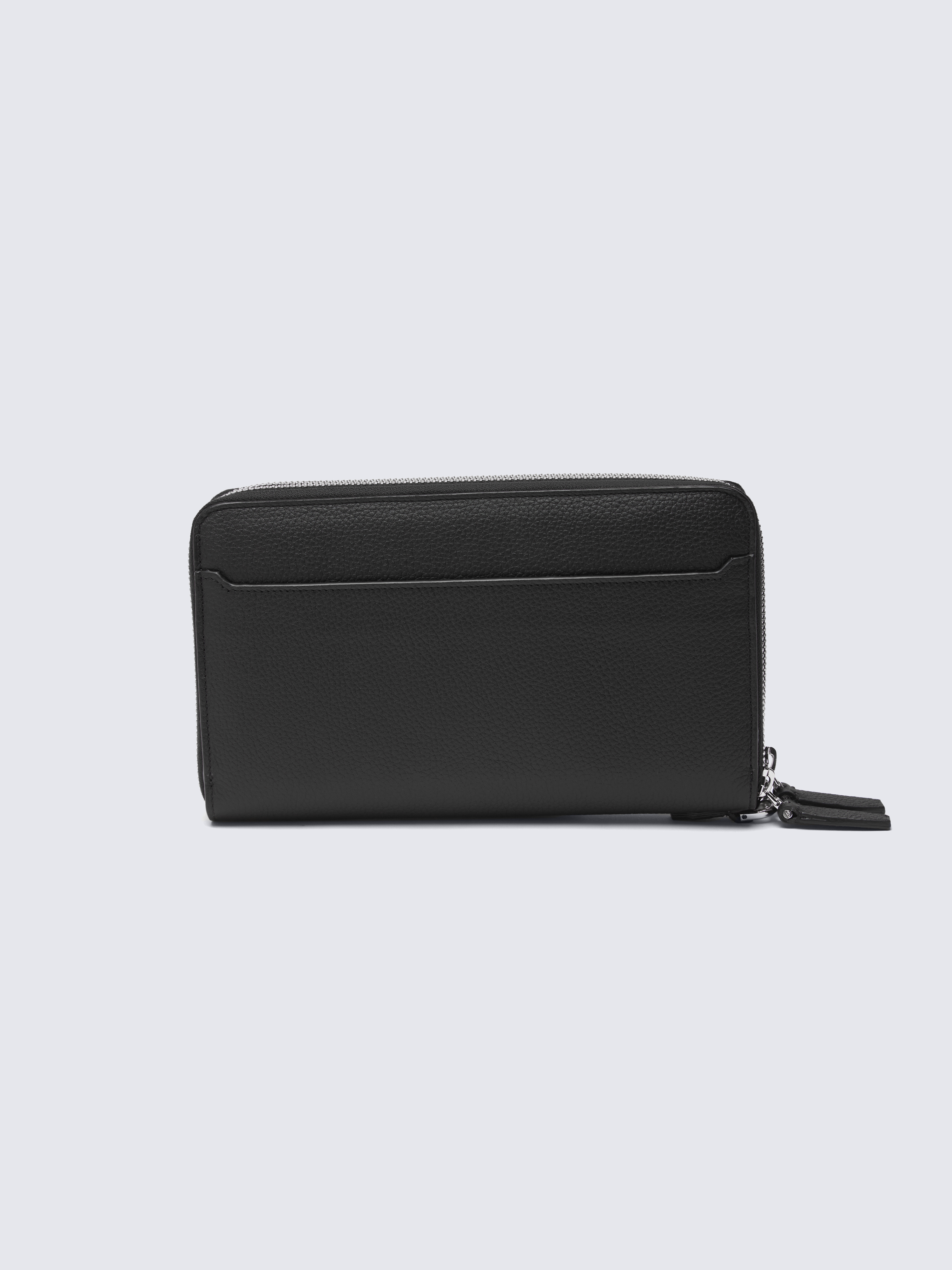 Black grained leather double zip wallet